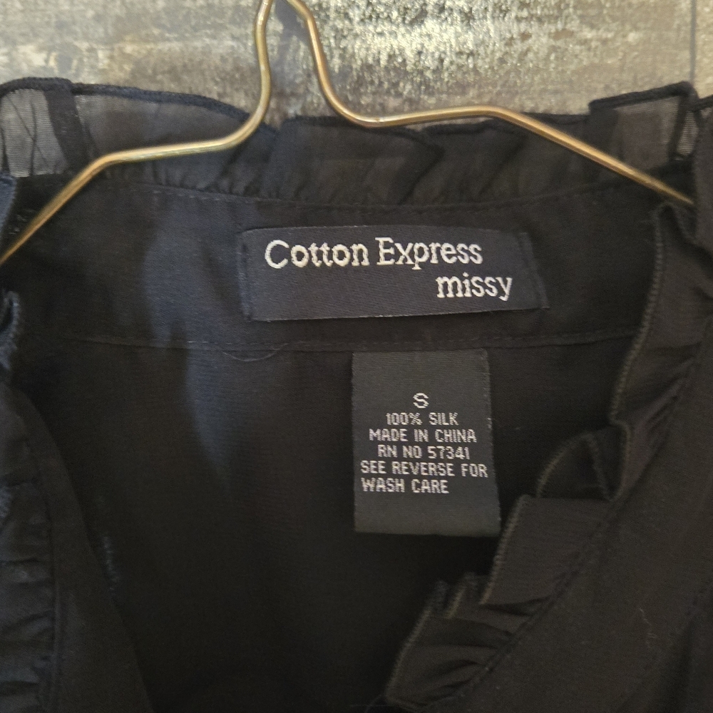 Cotton Express Black Ruffled Silk Blouse - Picture 2 of 7